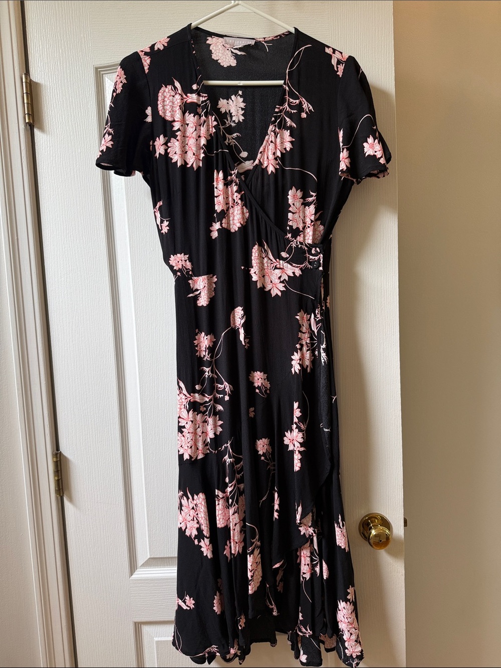 Chelsea28 Black Midi Dress with Pink Floral Print